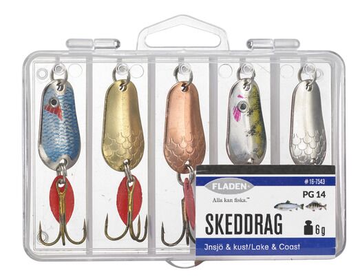 Skeddrag 5-pack i betesask för ädelfisk, harr, abborre m.m.