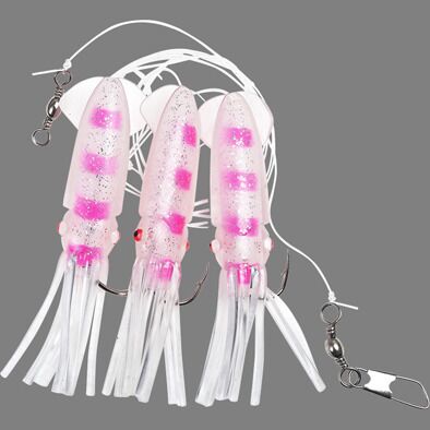 Winged Bläckfisk - Vit/Rosa 3-krokar 10/0